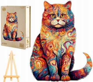 VEĽKÉ DREVENÉ PUZZLE 230 KUSOV Škótska Mačka V DREVENEJ KRABIČKE